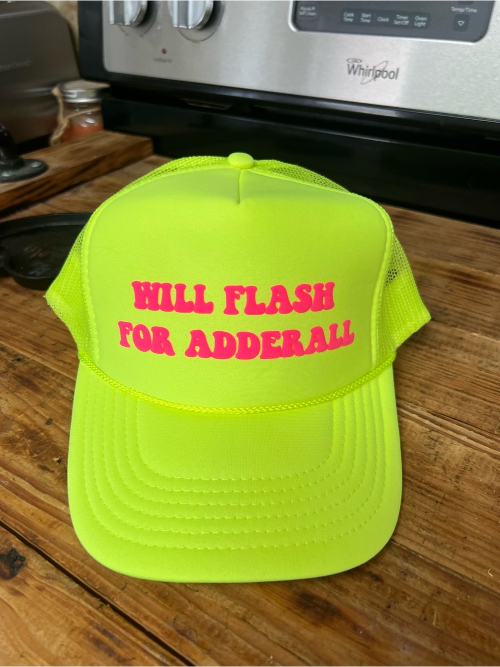 Neon Yellow Trucker Hat with Pink Text FUNNY!